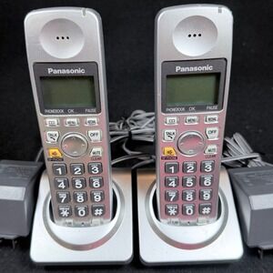 Panasonic Cordless Handset Lot of 2 with Charging Bases Silver Black